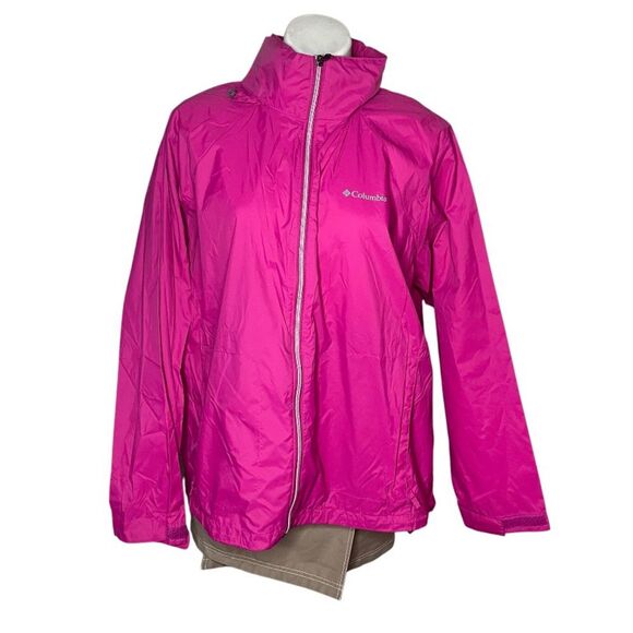 COLUMBIA Switchback Windbreaker Nylon Zip Front Hood Fuchsia Womens Plus Size 2X - Picture 1 of 11
